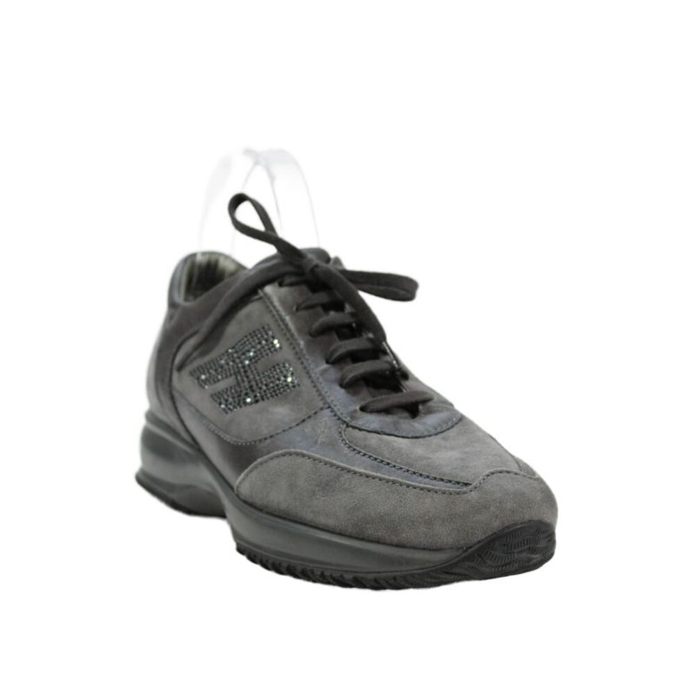 Hogan Womens Crystal Detail Suede Leather Sneakers Shoes Gray Size 9